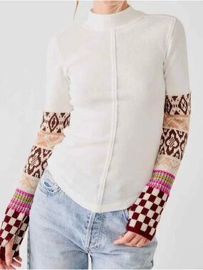 Free People Gorgeous Cuff Top in Ivory Combo Size XS